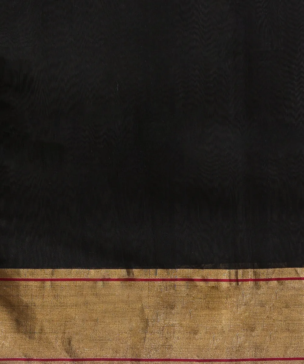 Handloom Black Pure Cotton Silk Pure Chanderi Saree With All Over Zari Motifs And Gold Border