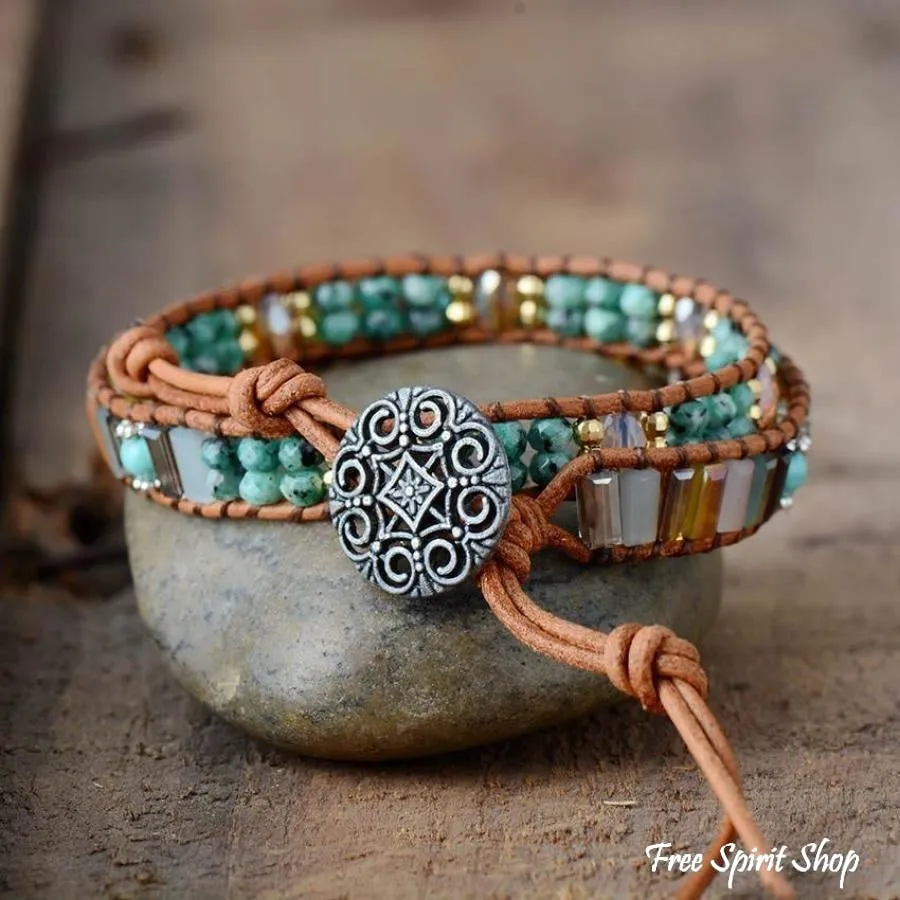 Handmade Natural Jade & Crystal Beads Wrap Bracelet