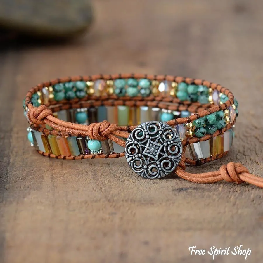 Handmade Natural Jade & Crystal Beads Wrap Bracelet