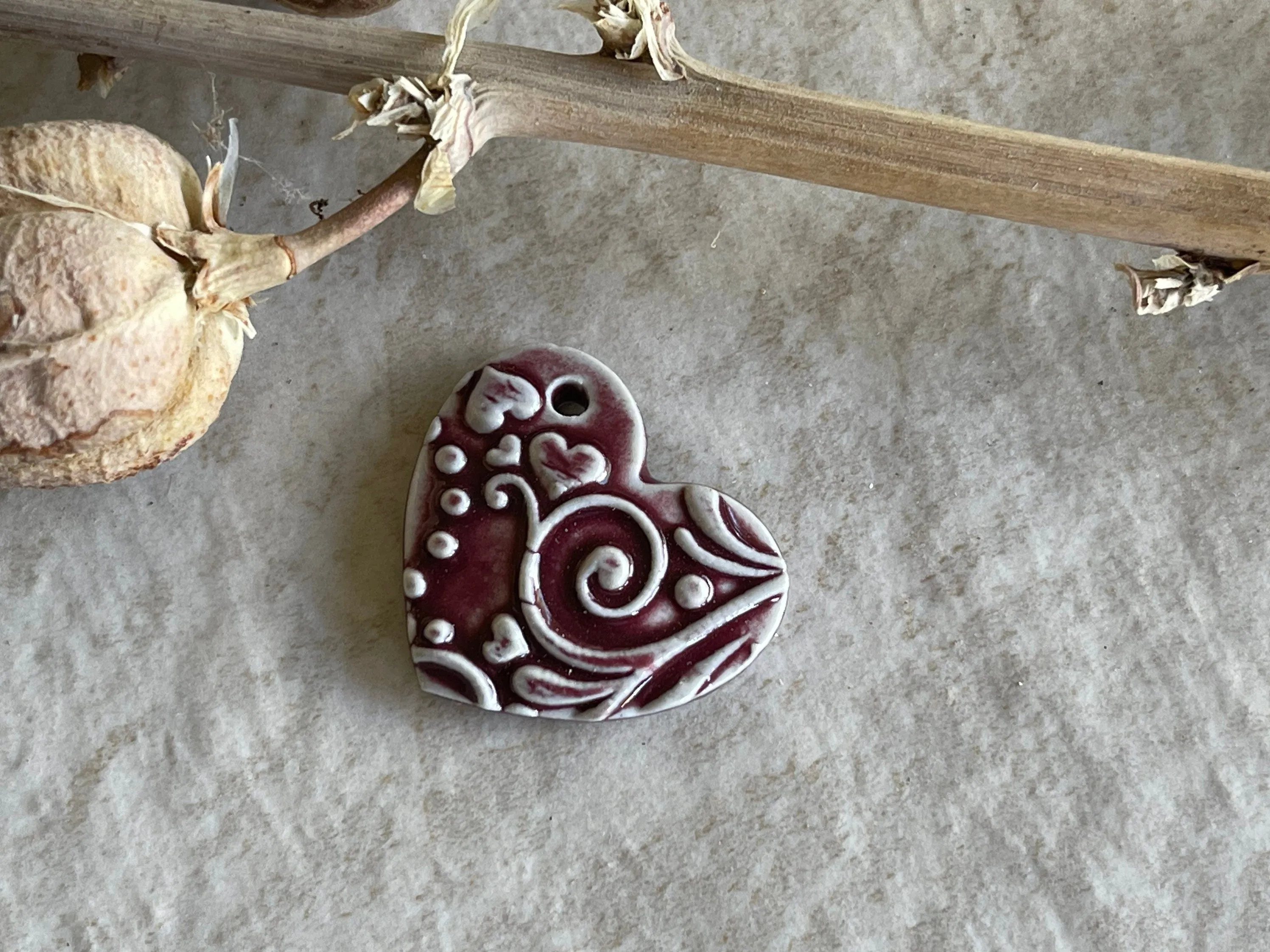 Hearts and Butterflies, Heart Pendant, Porcelain Ceramic Pendant, Artisan Pendant, Jewelry Making Components