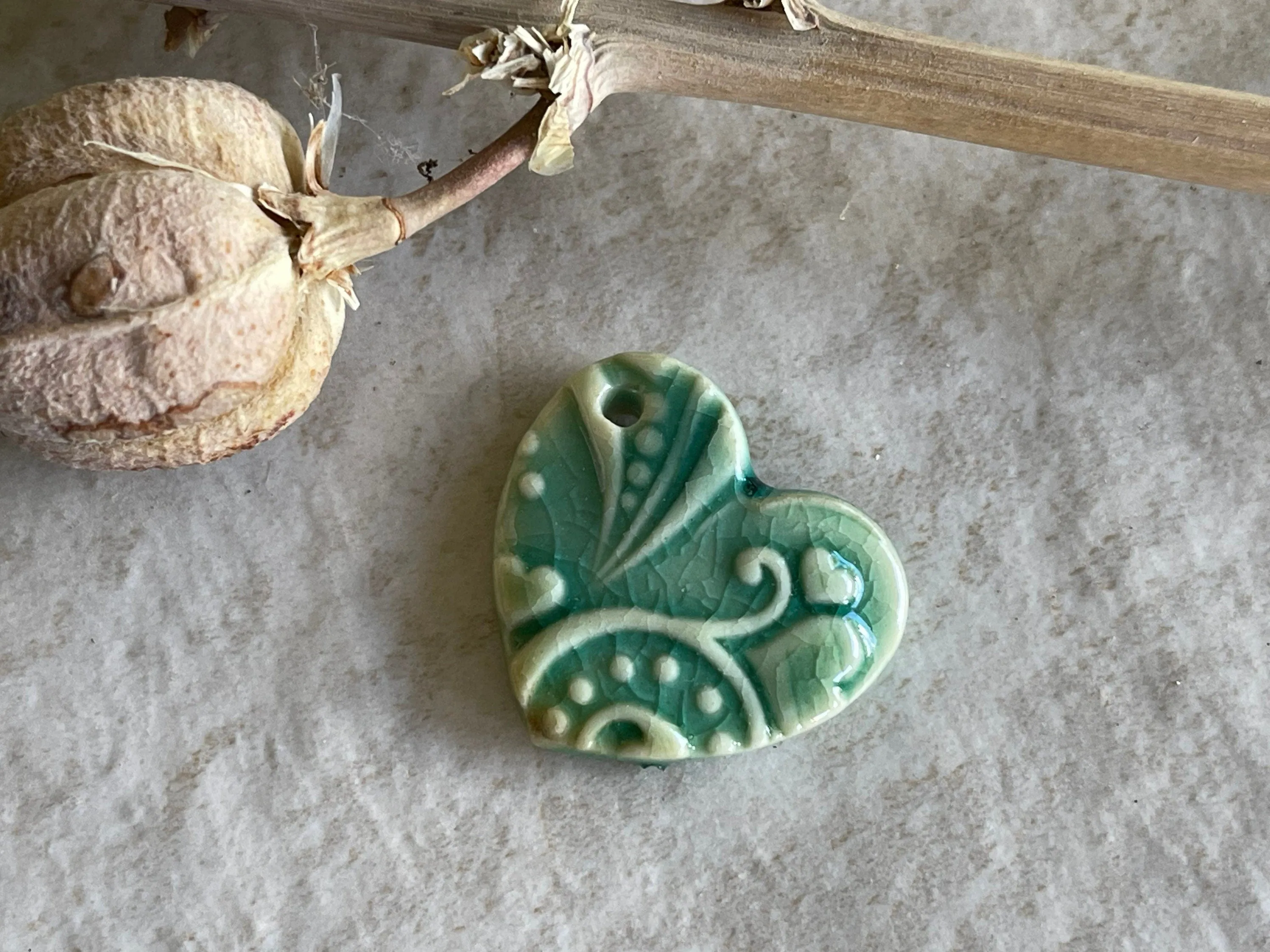 Hearts and Butterflies, Heart Pendant, Porcelain Ceramic Pendant, Artisan Pendant, Jewelry Making Components