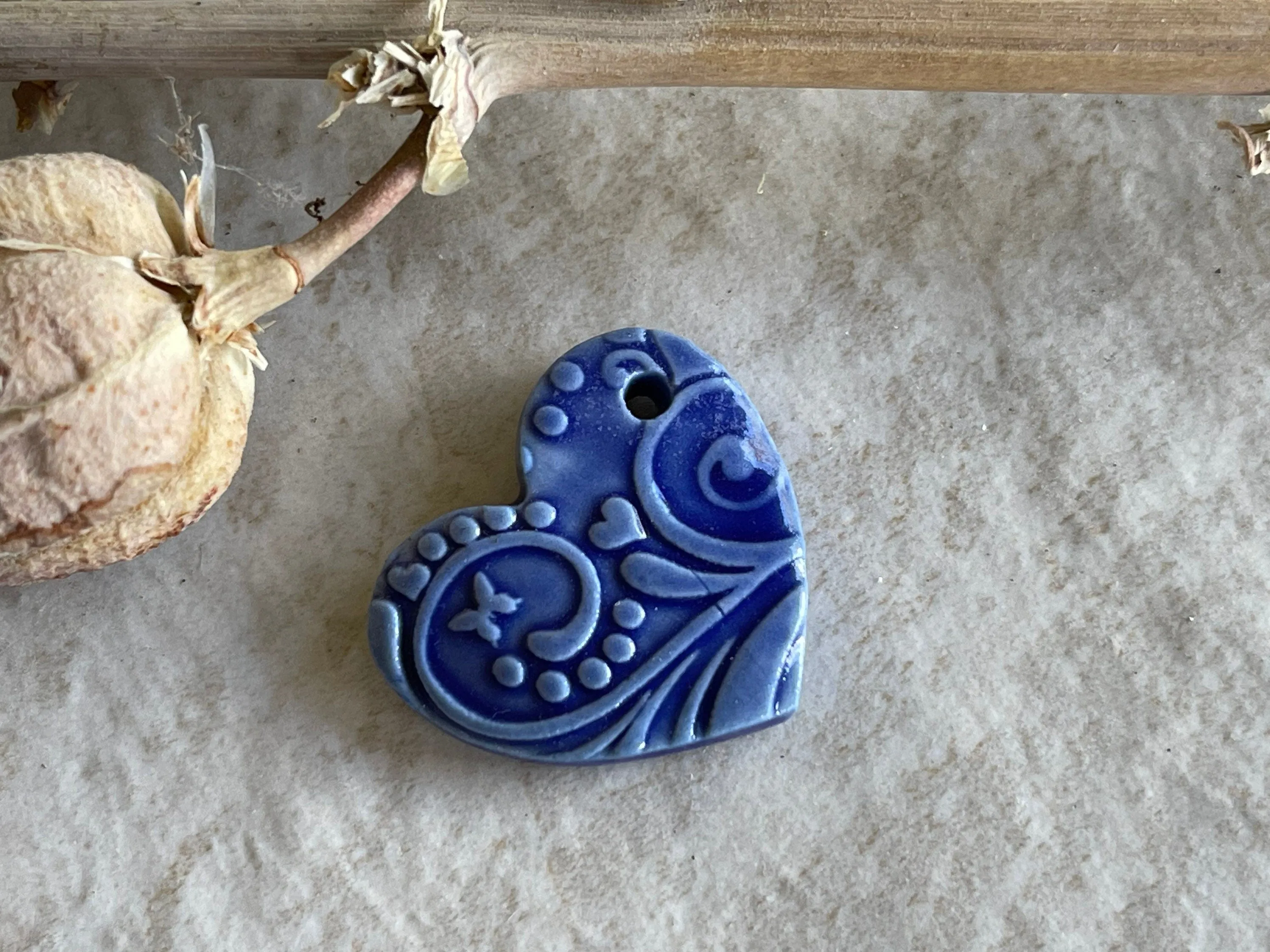 Hearts and Butterflies, Heart Pendant, Porcelain Ceramic Pendant, Artisan Pendant, Jewelry Making Components