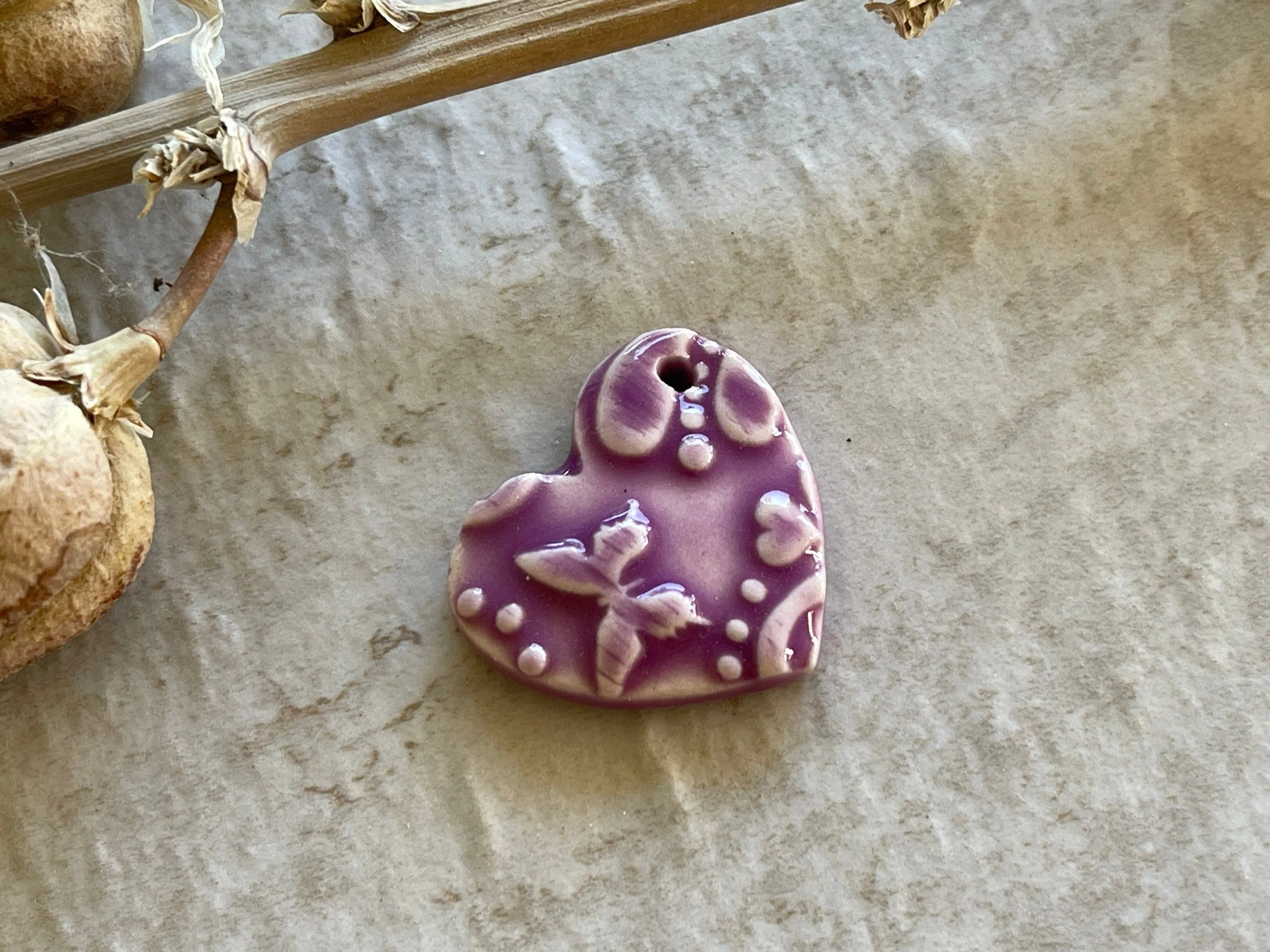 Hearts and Butterflies, Heart Pendant, Porcelain Ceramic Pendant, Artisan Pendant, Jewelry Making Components