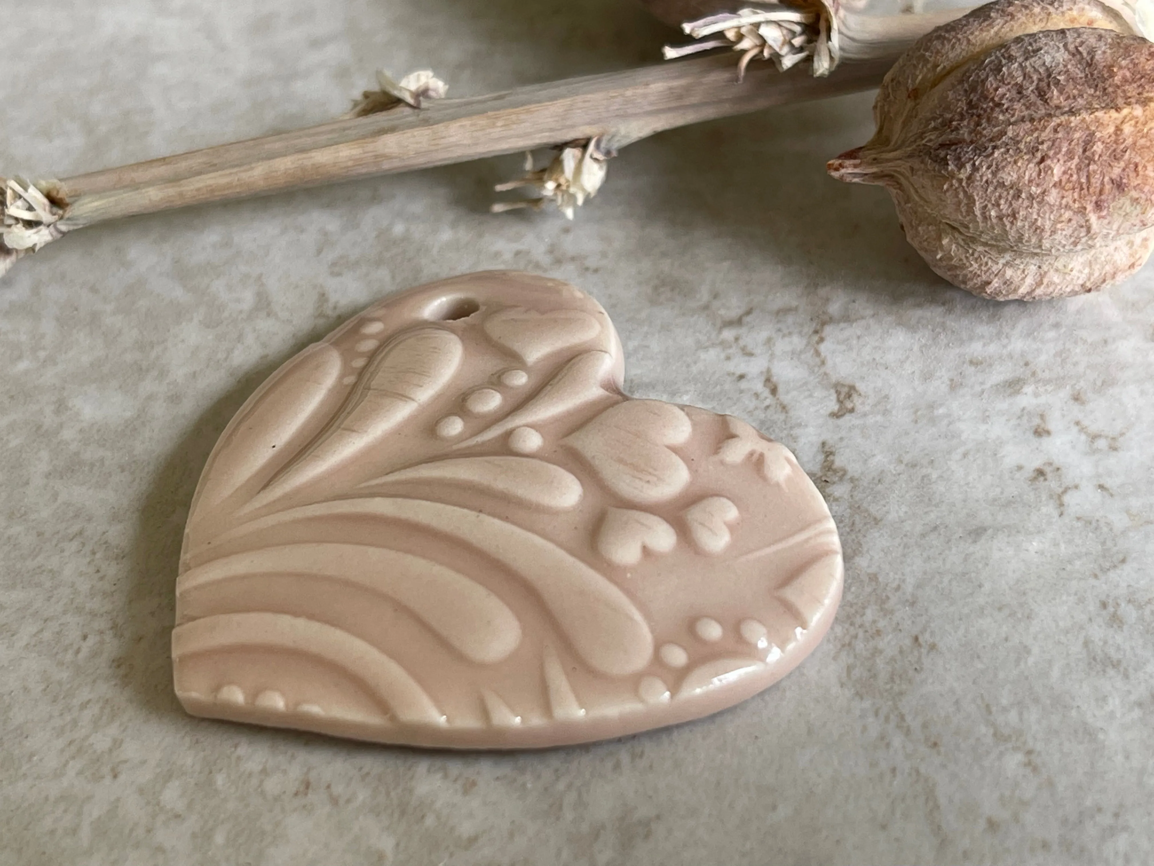 Hearts, Pink Heart Pendant, Porcelain Ceramic Pendant, Artisan Pendant, Jewelry Making Components