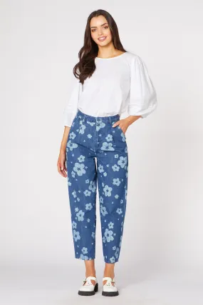 Indigo Starry Flower Tape Jean