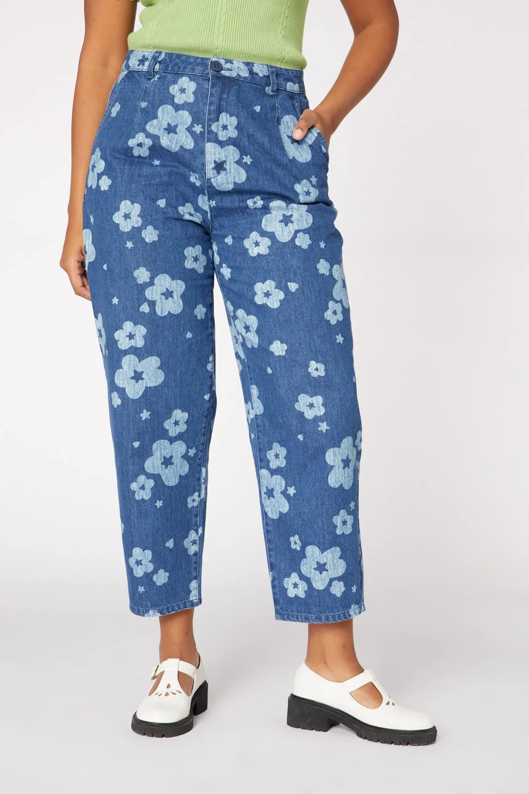 Indigo Starry Flower Tape Jean