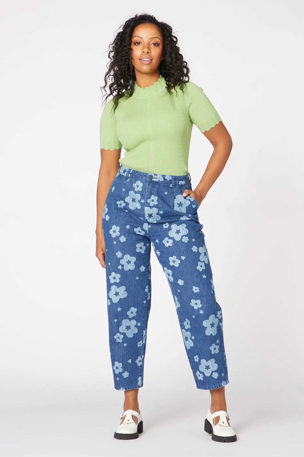 Indigo Starry Flower Tape Jean