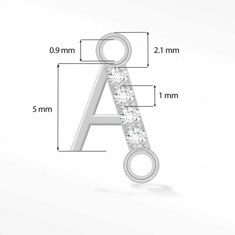 Initial 5mm with Pave LG Diamonds on 14k White Gold Sideways Connectors for Permanent Jewelry