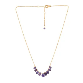 Iolite Drops with Gold Beads on Adjustable Chain