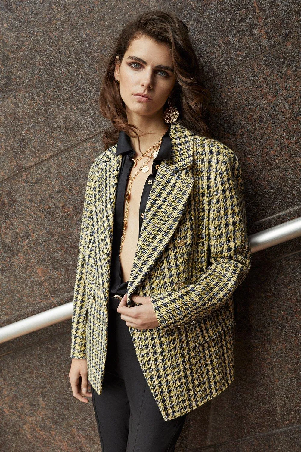 Italian Texture & Sequin Tweed Tailored Double Breasted Jacket | Karen Millen