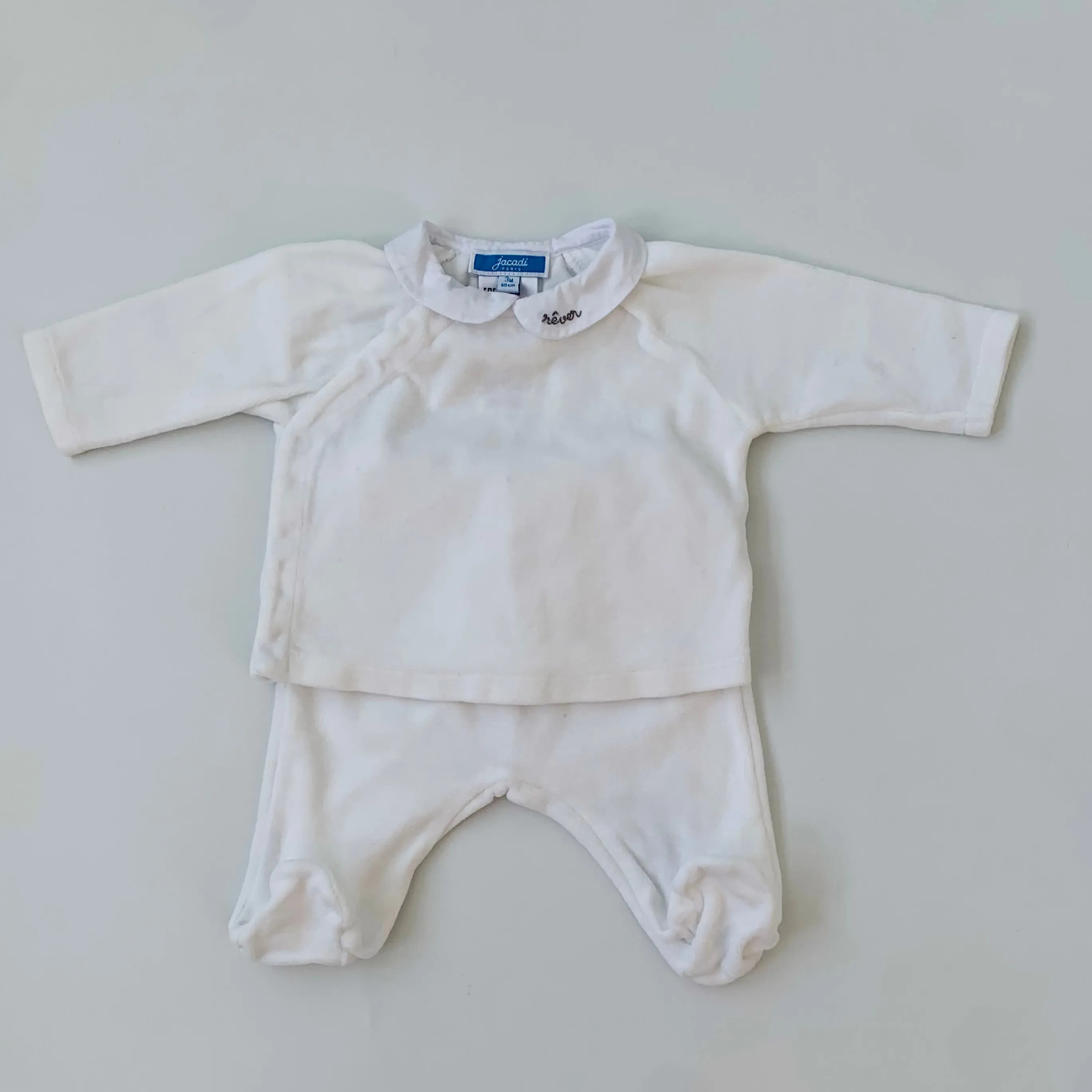 Jacadi White Velour Baby Set: 3 Months