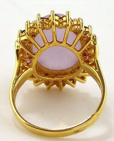 Jadeite, Amethyst & Diamond Ring 14kt Yellow Gold