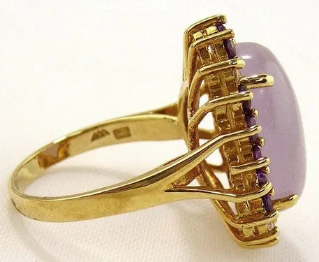 Jadeite, Amethyst & Diamond Ring 14kt Yellow Gold