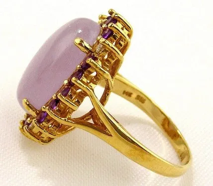 Jadeite, Amethyst & Diamond Ring 14kt Yellow Gold