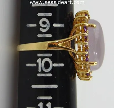 Jadeite, Amethyst & Diamond Ring 14kt Yellow Gold