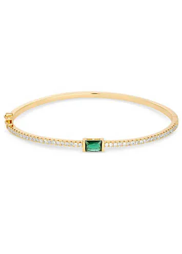 Jon Richard Rhodium Plated and Emerald Stone Cubic Zirconia Bangle Bracelet | Kaleidoscope