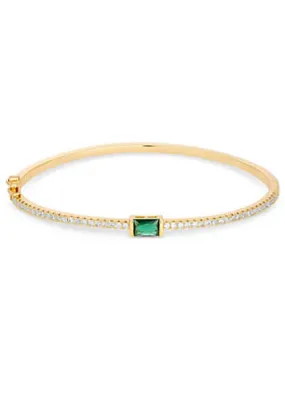 Jon Richard Rhodium Plated and Emerald Stone Cubic Zirconia Bangle Bracelet | Kaleidoscope