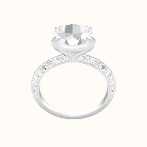 Knife Edge Double Row Pave Engagement Ring With Double Prongs Head