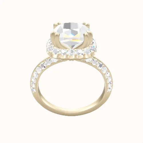 Knife Edge Double Row Pave Engagement Ring With Halo with Double Prong Head