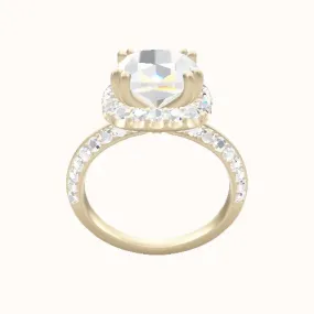 Knife Edge Double Row Pave Engagement Ring With Halo with Double Prong Head