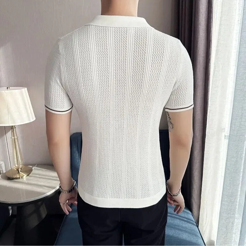 Knitted Lapel Short Sleeve Men Polo Shirt