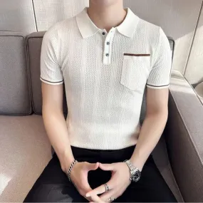 Knitted Lapel Short Sleeve Men Polo Shirt