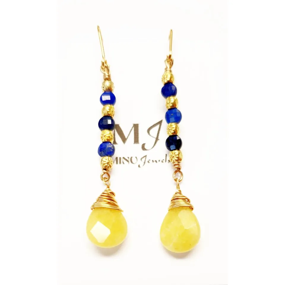 Lapis Yellow Jade Earrings