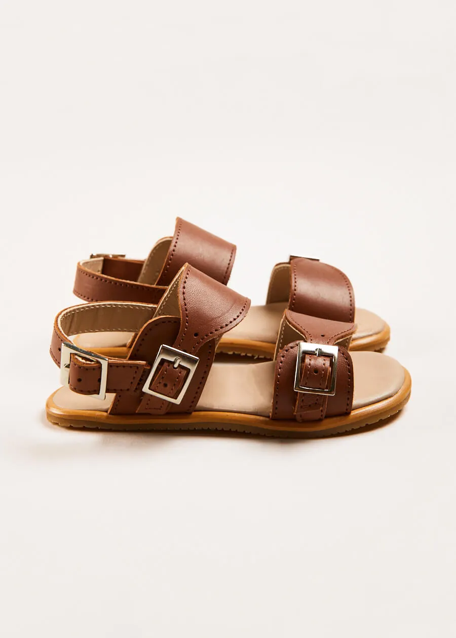 Leather Buckle Detail Sandals in Camel (24-34EU)