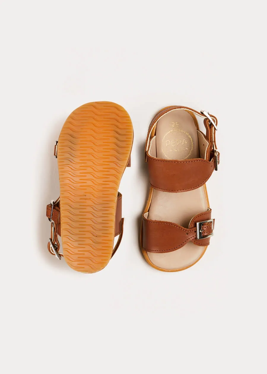 Leather Buckle Detail Sandals in Camel (24-34EU)