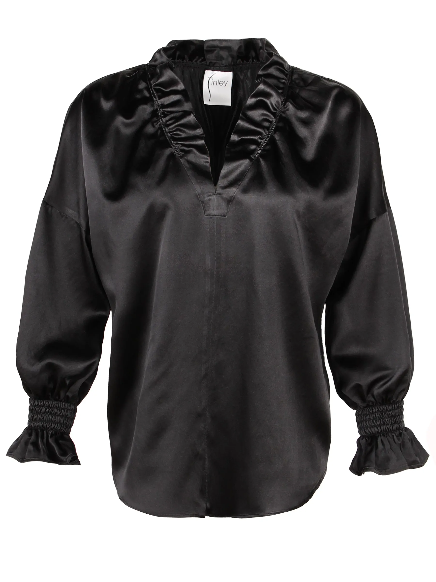 Long Sleeve Crosby Blouse Black Silk/Cotton