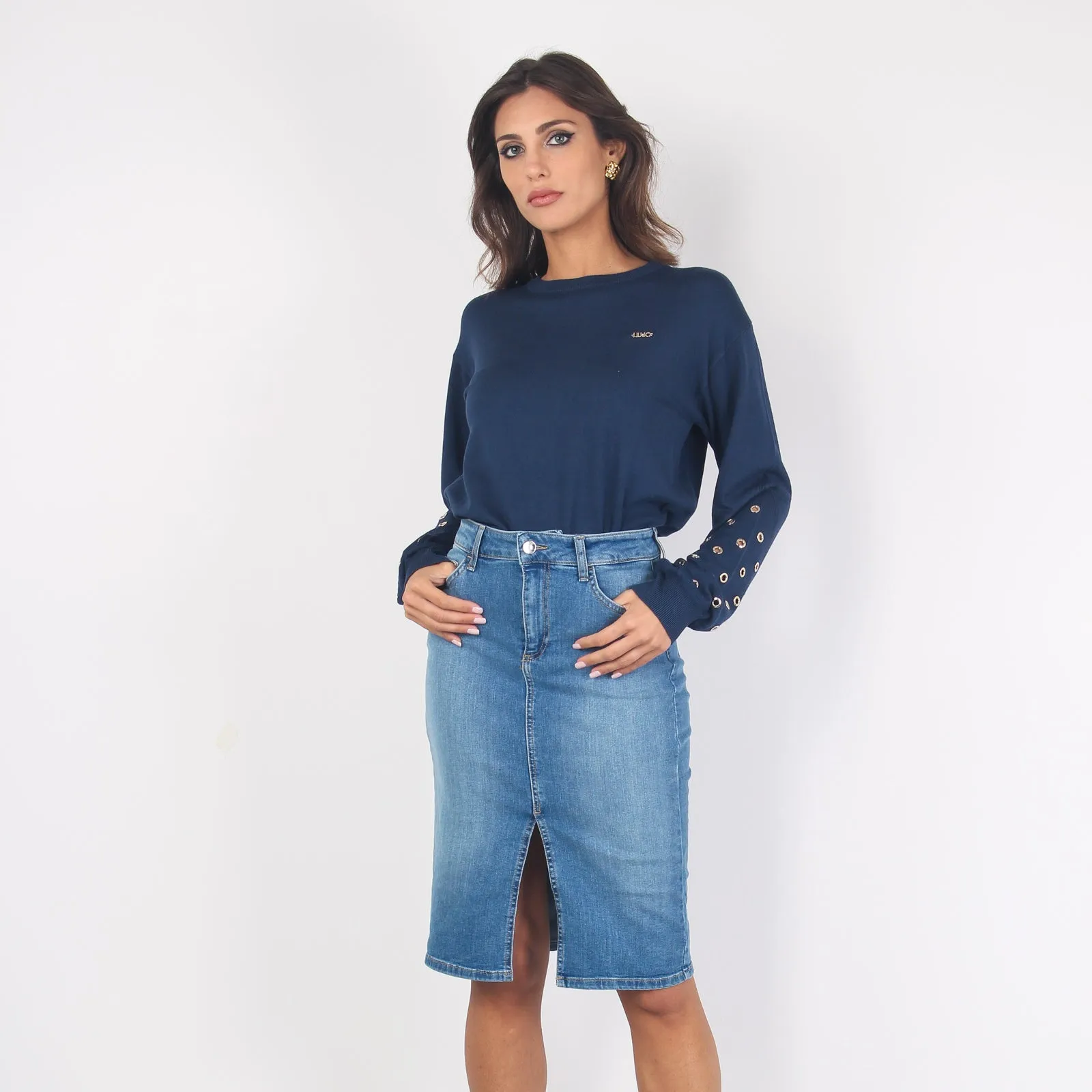 Longuette Denim Strass Denim Blue