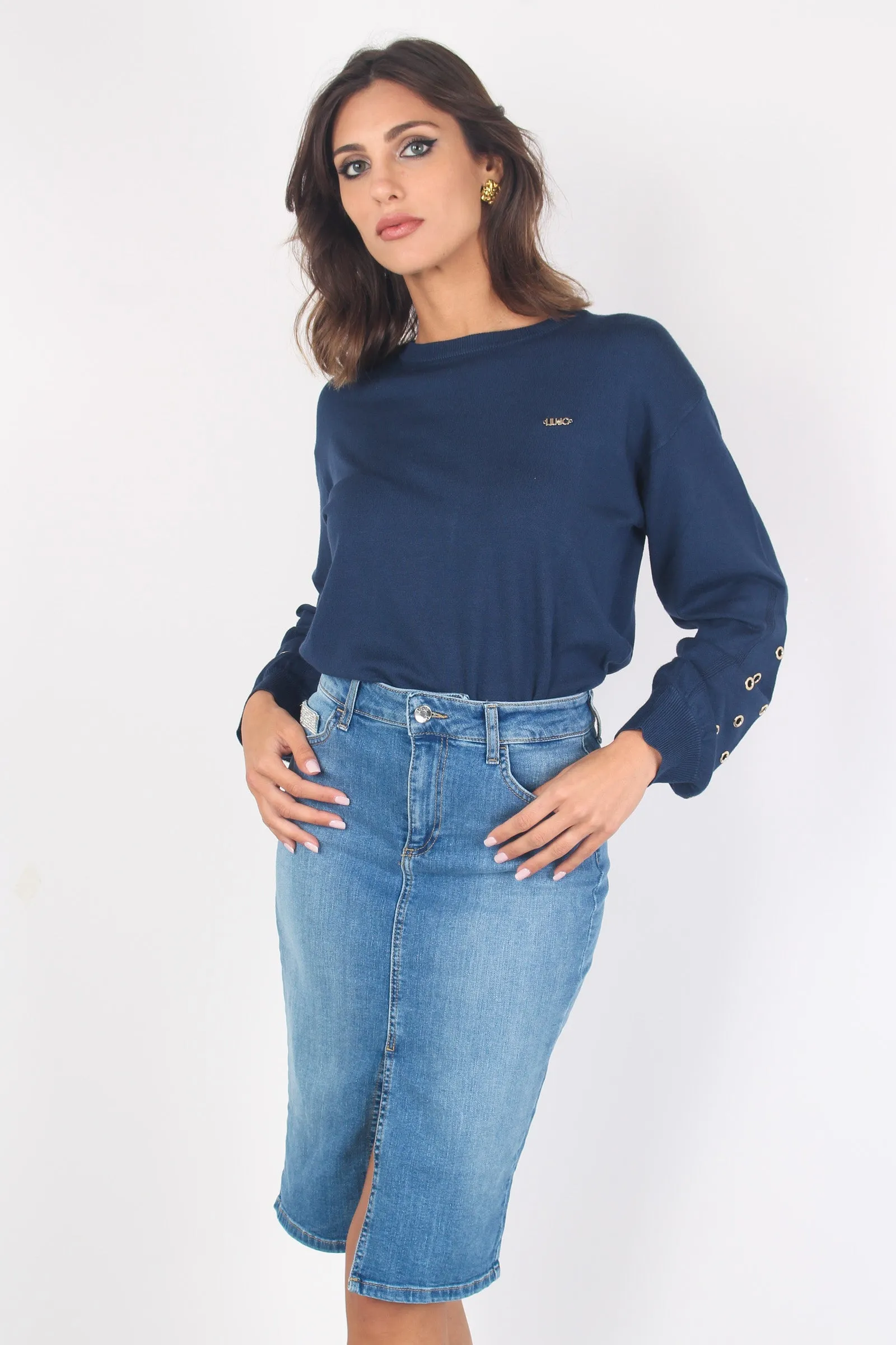 Longuette Denim Strass Denim Blue