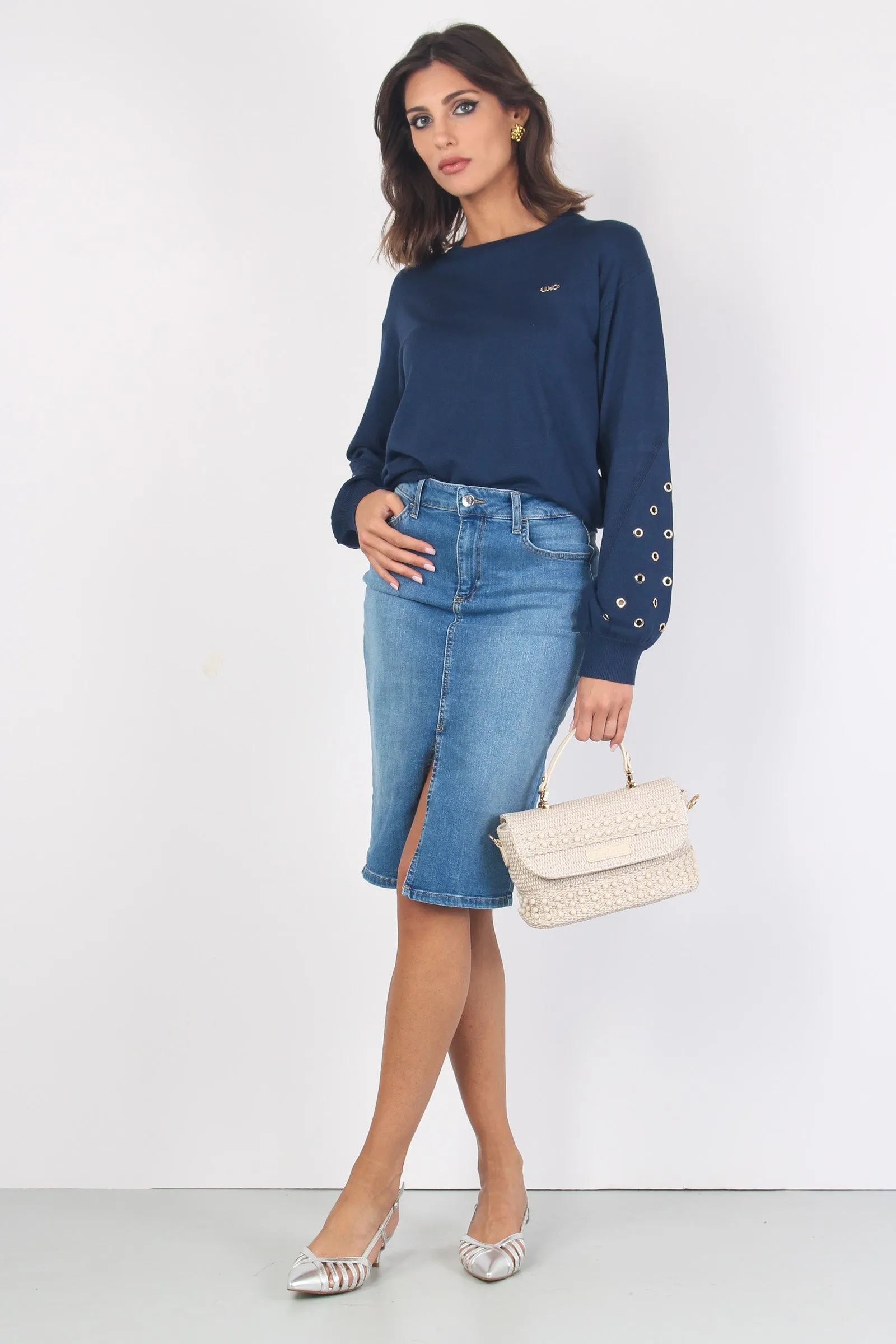 Longuette Denim Strass Denim Blue