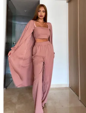 Loose Pants Bandeau And Robe Three Piece Set