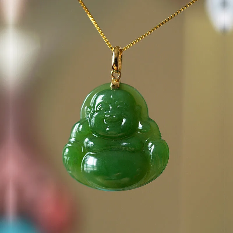 Luxyin Green Jade Buddha Pendant Chain Necklace