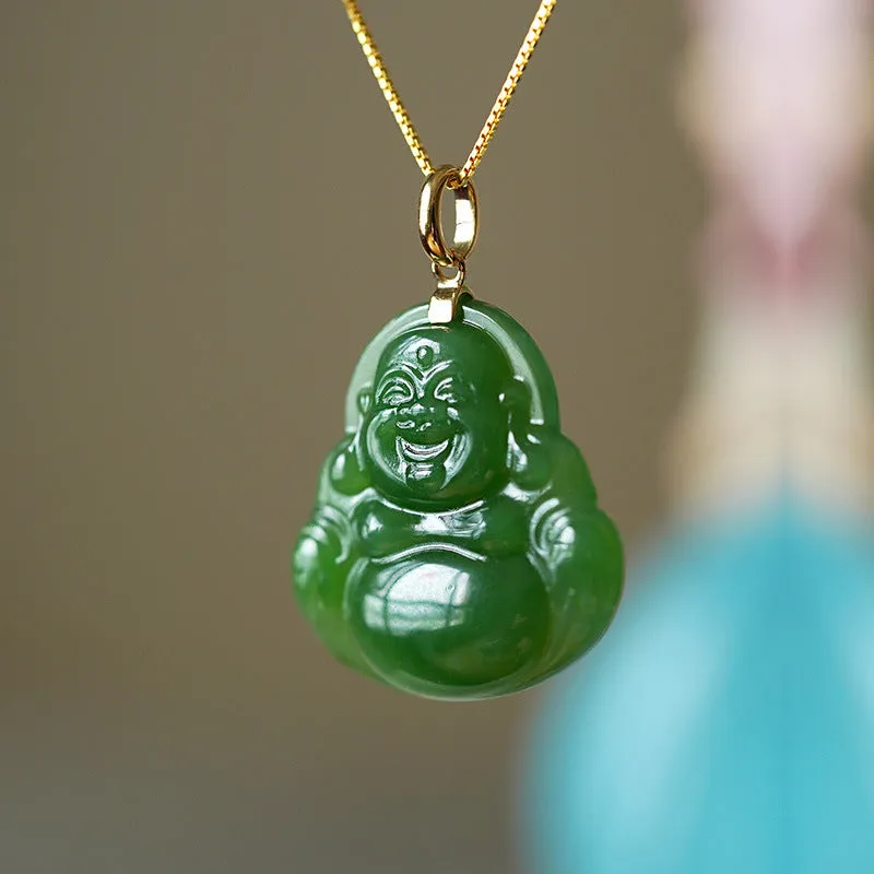 Luxyin Green Jade Buddha Pendant Chain Necklace