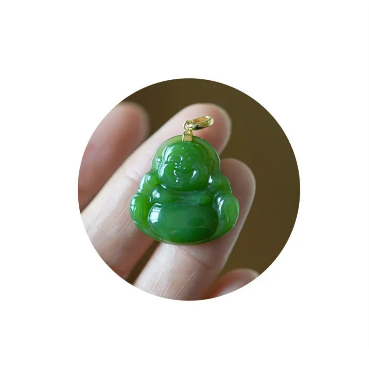 Luxyin Green Jade Buddha Pendant Chain Necklace