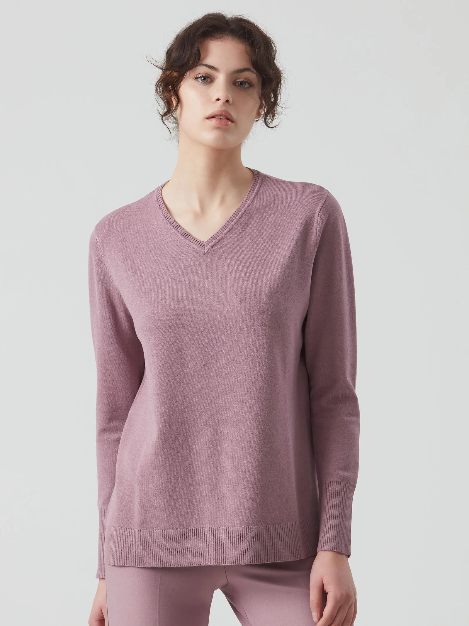 Maglia scollo a V in Cotton Silk - Nero