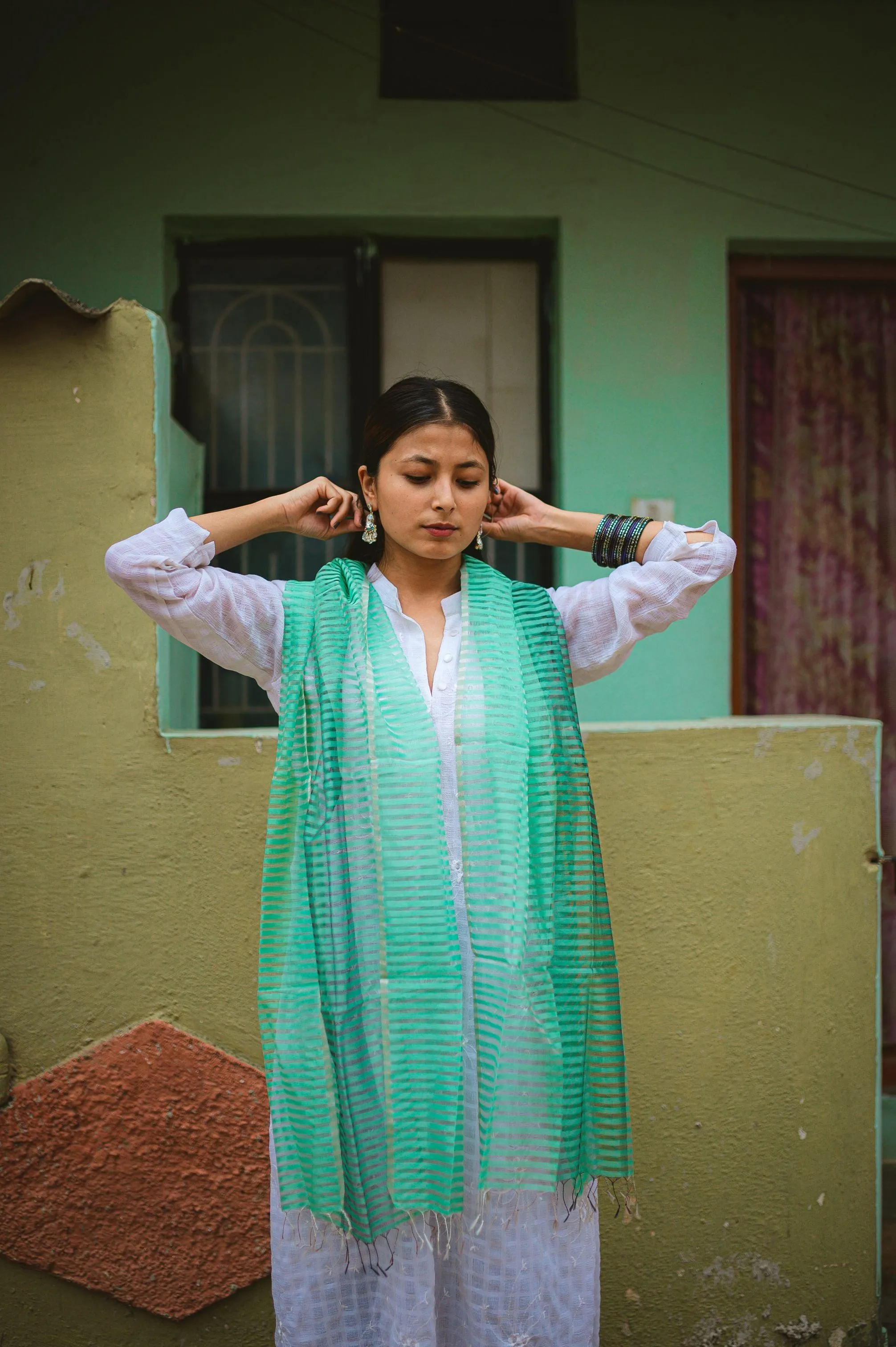 Maheswari handloom stole - Green