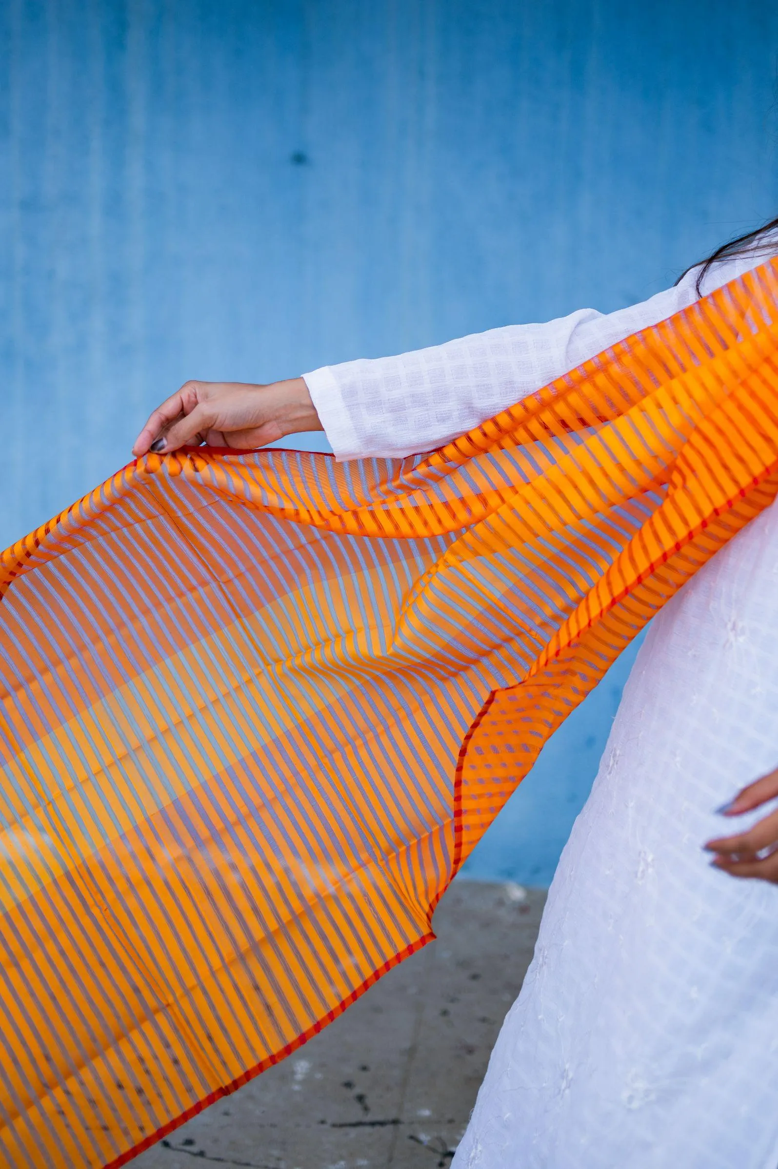 Maheswari handloom stole - Orange