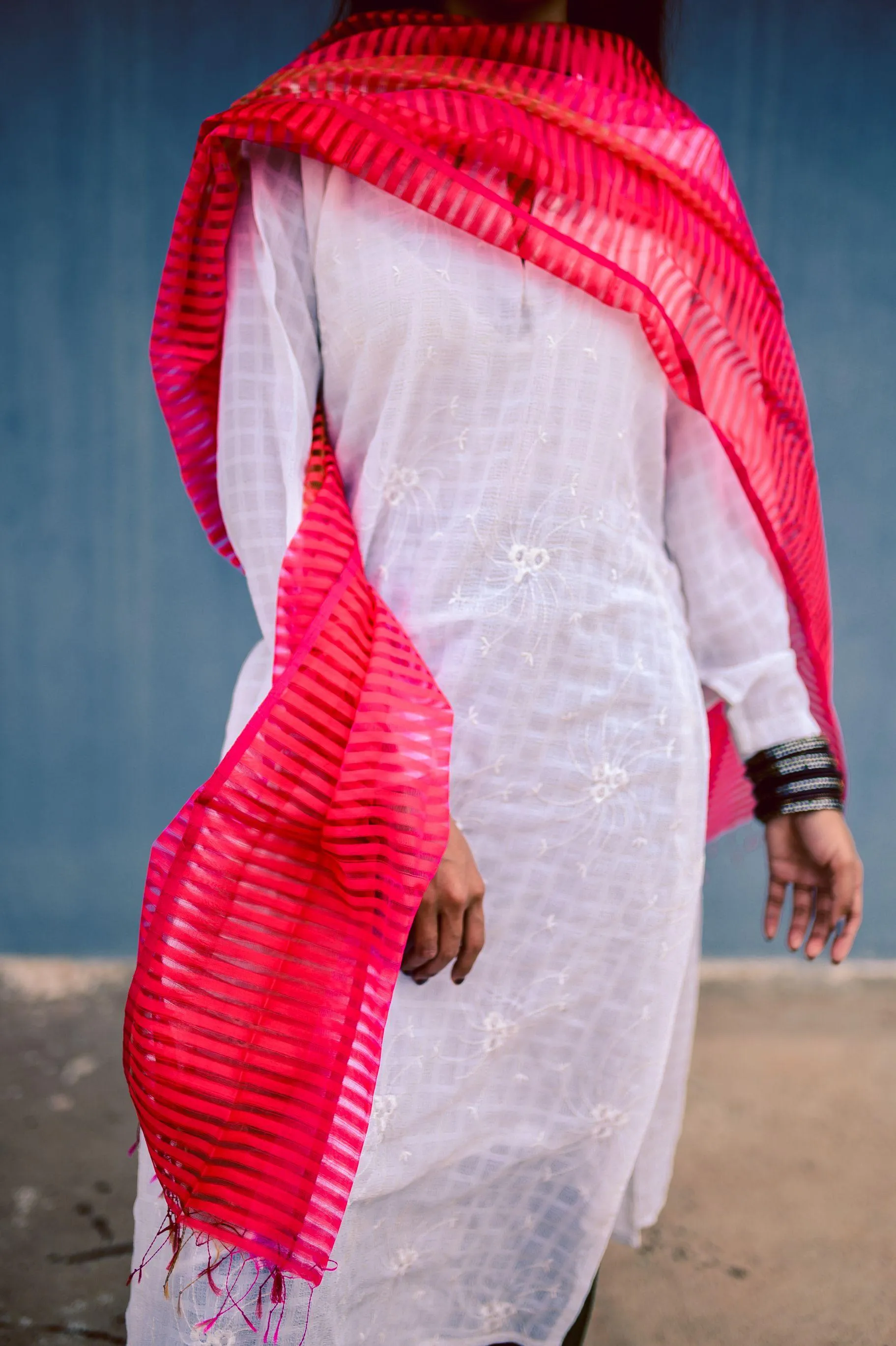 Maheswari handloom stole - Red