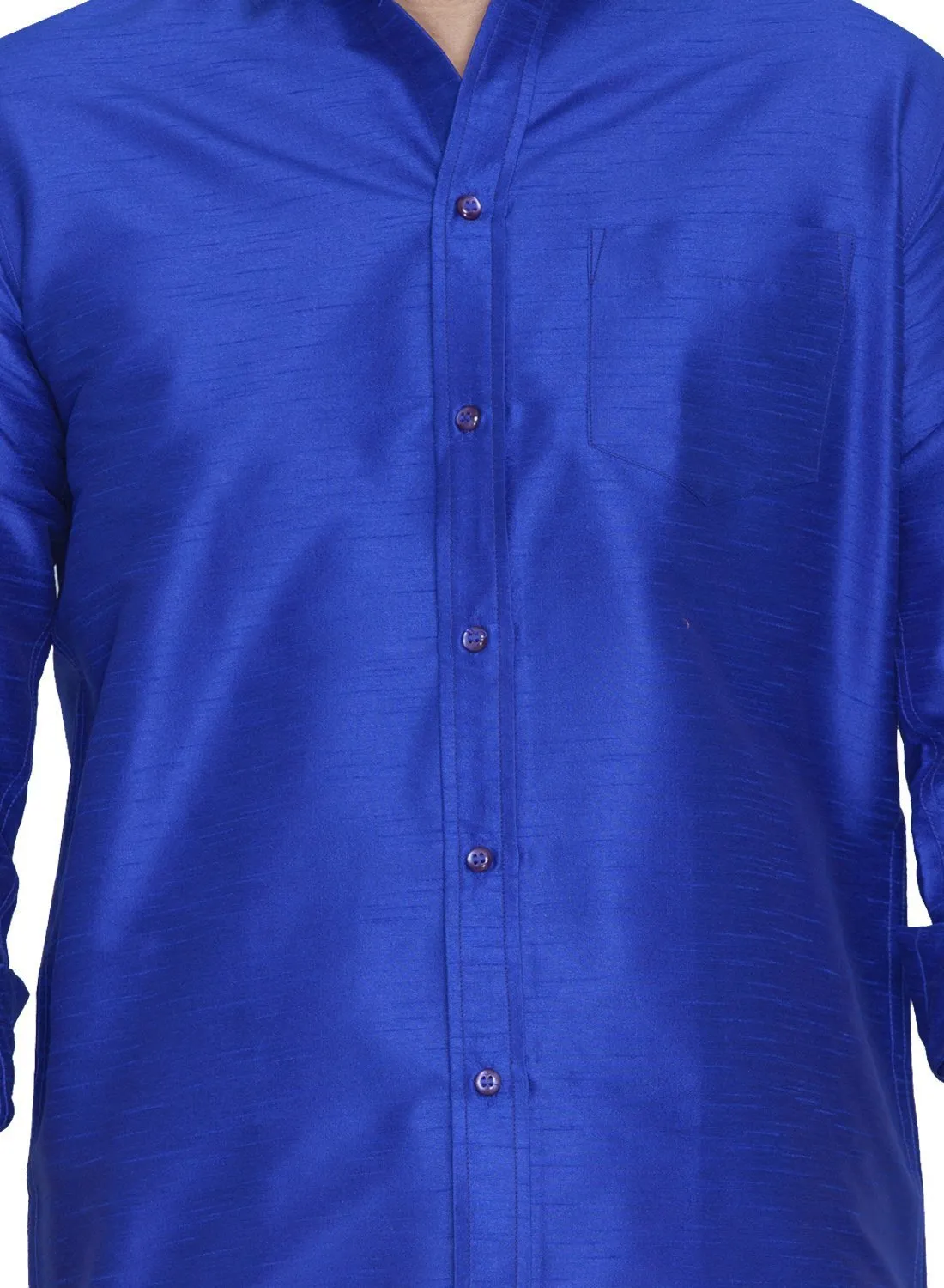 Men's Blue Cotton Silk Blend Shirt and Dhoti Set