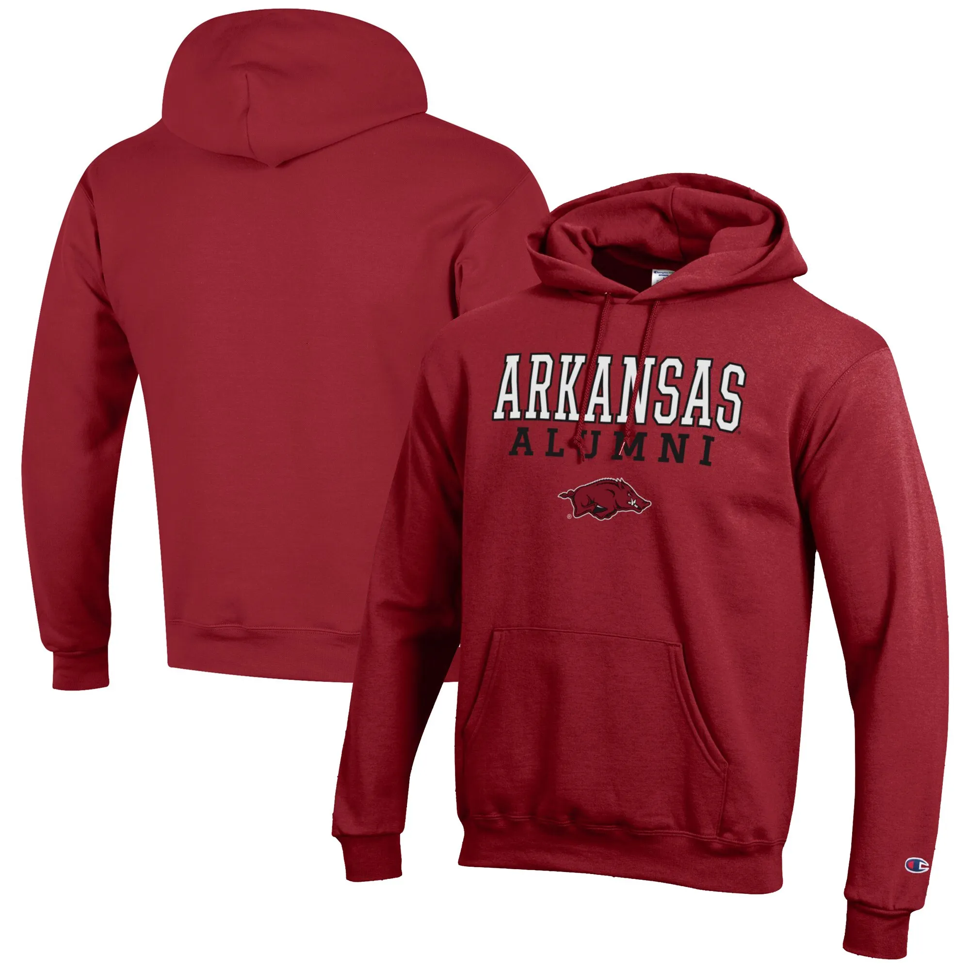 Men's Champion  Cardinal Arkansas Razorbacks Alumni Logo Stack Pullover Hoodie