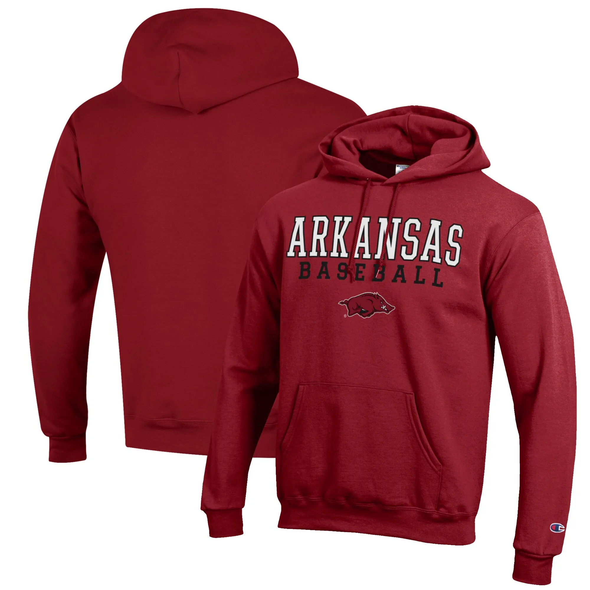 Men's Champion Cardinal Arkansas Razorbacks Baseball Stack Pullover Hoodie