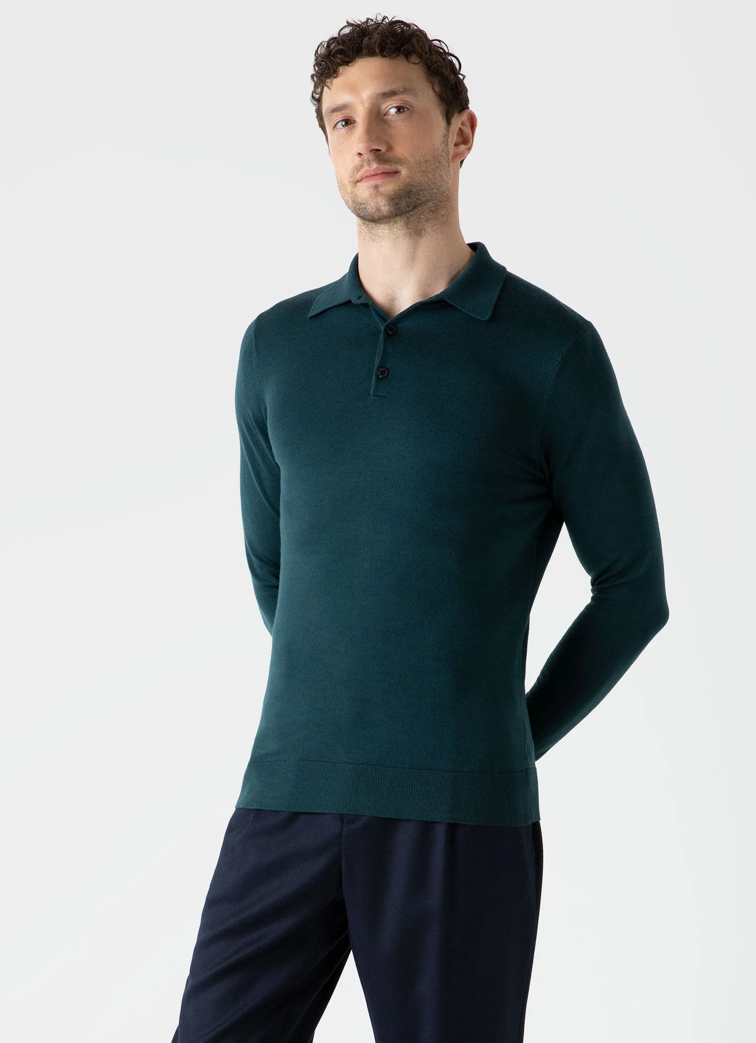 Men's Extra-Fine Merino Polo Shirt in Peacock