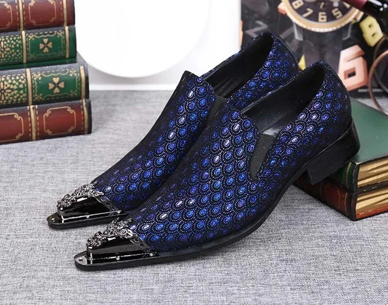 Men's Western Fashion Leather Pointed Metal Toe Party Wedding Dress Shoes