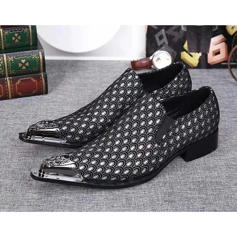 Men's Western Fashion Leather Pointed Metal Toe Party Wedding Dress Shoes