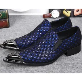 Men's Western Fashion Leather Pointed Metal Toe Party Wedding Dress Shoes