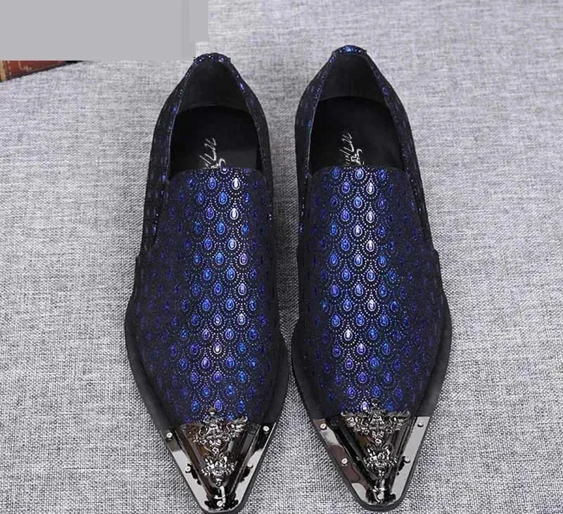 Men's Western Fashion Leather Pointed Metal Toe Party Wedding Dress Shoes