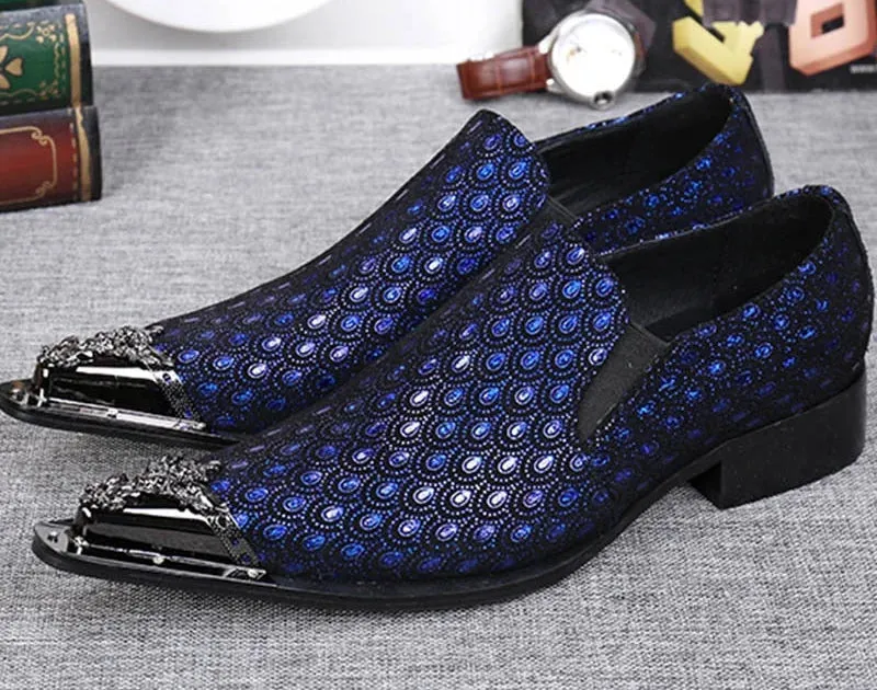 Men's Western Fashion Leather Pointed Metal Toe Party Wedding Dress Shoes